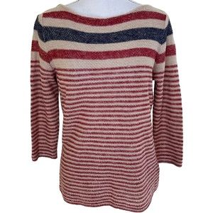 Lauren Ralph Lauren Jean Co Linen Red/Tan/Blue Stripe Sweater MP